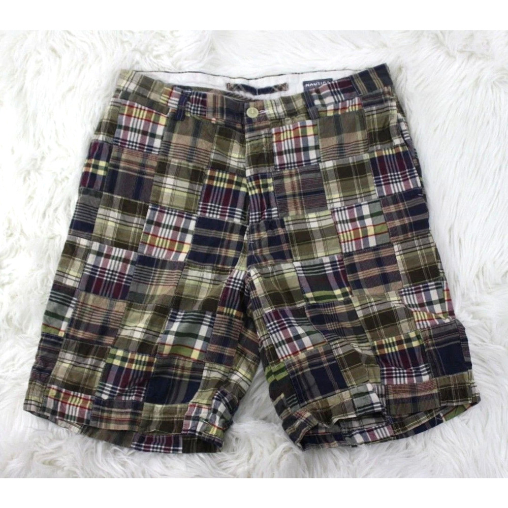 Vtg 90s Nautica Plaid Shorts 32 x 9 Madras Patchwork Clipper Relaxed Preppy Nice